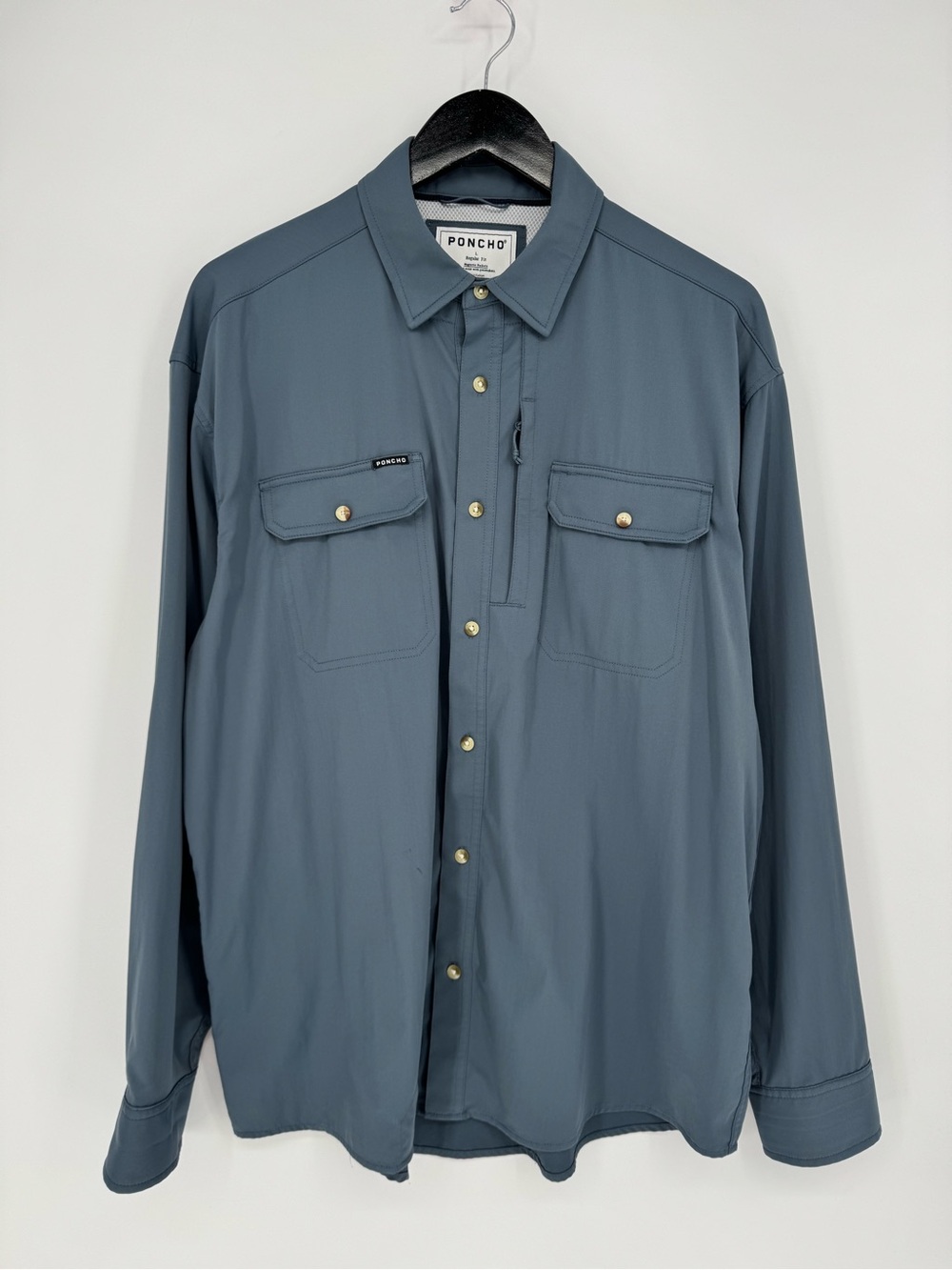 Poncho The Bigeye Long Sleeve Performance Shirt Slate Blue Large Regular Fit - Picture 2 of 9